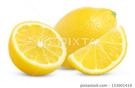 Ripe lemon and cut in a half isolated on white background with full depth of field. 133001419