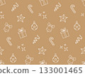Christmas seamless pattern. Balls, striped candy canes, stars, serpentine, bells in doodle style. Vector illustration in hand drawn sketch style. 133001465