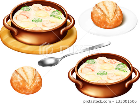 奶油雞肉燉菜和硬麵包卷 133001506