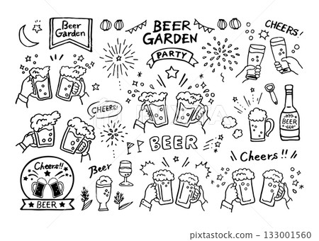 Toasting beer hand-drawn illustration_beer garden 133001560