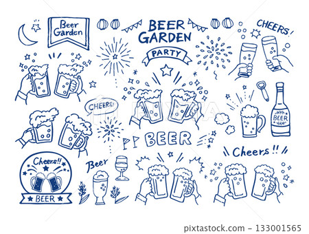 Toasting beer hand-drawn illustration_Beer garden_C 133001565