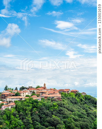 blue sky over Sighnaghi town on top of mount blue sky over Sighnaghi town on top of mount 133001659