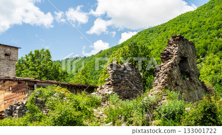 ruins of ancient svan tower in Mestia town Georgia 133001722