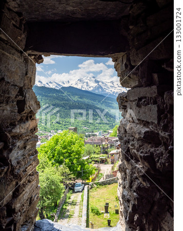 cemetery in Mestia town from window of svan tower cemetery in Mestia town from window of svan tower 133001724