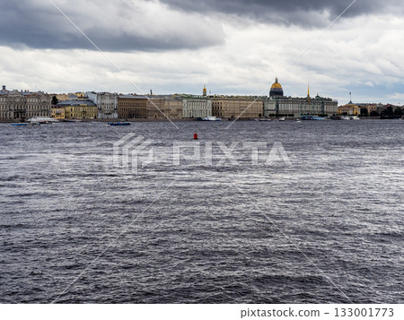 view of gray water of Neva river and embankment 133001773