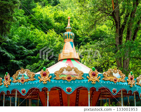 colorful carousel tent in Central park in Borjomi colorful carousel tent in Central park in Borjomi 133001953
