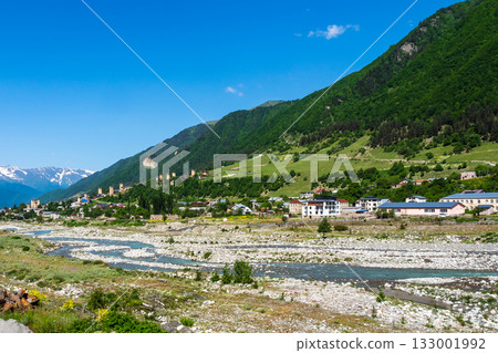 mountain valley of Mulkhra river with Mestia town 133001992