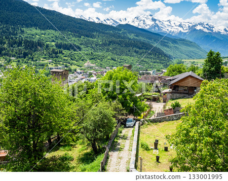 above view of houses and cemetery in Mestia town above view of houses and cemetery in Mestia town 133001995