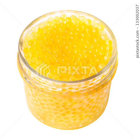 yellow caviar of river trout in glass jar cutout 133002037