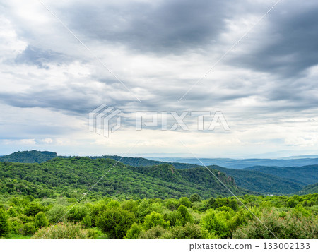 gray cloudy sky over Gombori Mountain pass Georgia 133002133