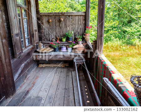wooden veranda of house in old village, Georgia wooden veranda of house in old village, Georgia 133002162