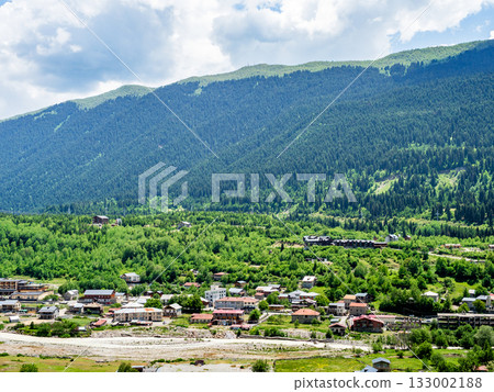 above view of Mestia townlet and Mulkhra river 133002188