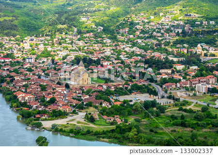 above view of Mtskheta city from Jvari Monastery 133002337