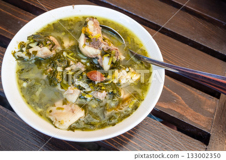 traditional Georgian Chakapuli stew in bowl 133002350