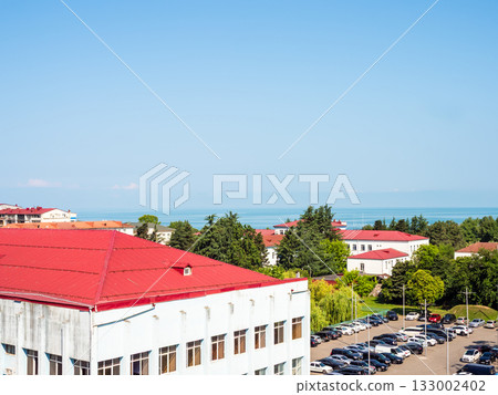 red roof, car parking and Black Sea in Batumi 133002402