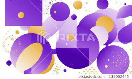Abstract geometric shapes in vibrant purple and gold tones creating a modern artistic composition 133002445