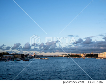 blue evening sky over Neva river in St Petersburg blue evening sky over Neva river in St Petersburg 133002487