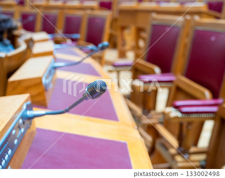 microphones at working places in conference hall 133002498