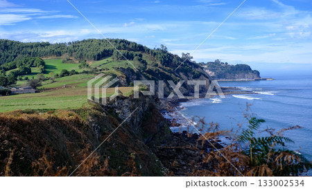 Beautiful rocky coastline in Asturias, northern Spain. 133002534