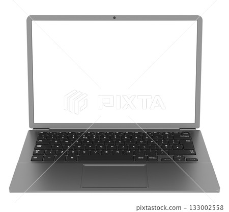 A stylish gray laptop with an insulated screen is the perfect layout for design. The ergonomic keyboard and minimalist design emphasize the professional style. 133002558