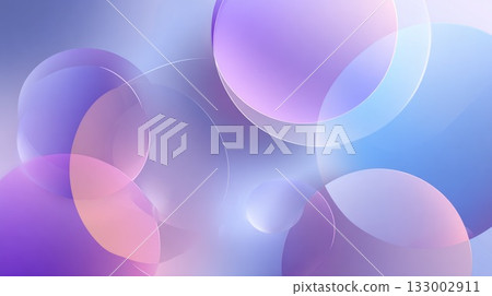 Abstract illustration featuring colorful translucent circles in shades of purple and blue, creating a dreamy atmosphere with soft gradients and light reflections for artistic backgrounds 133002911