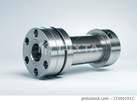 Metallic pneumatic connector showcasing precision engineering and industrial design concepts 133002912