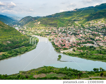 Kura, Aragvi rivers confluence near Mtskheta city 133003049