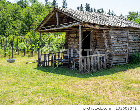 old log house in georgian village on summer day 133003071
