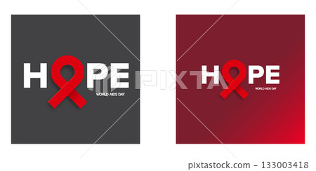 Hope lettering design with red ribbon square banner set. World AIDS DAY 1 december banner with red ribbon. World HIV awareness day starts in 1 December. Red ribbon with text background. World AIDS Day Hope lettering design with red ribbon square banner set. World AIDS DAY 1 december banner with red ribbon. World HIV awareness day starts in 1 December. Red ribbon with text background. World AIDS Day 133003418