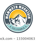 Mammoth Mountain, Long Valley Caldera, California, emblem or label with snow-covered mountains, vector 133004063