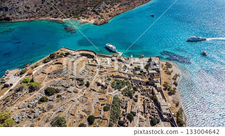 Spinalonga Venetian Fortress. Pristine Water. Aerial Shot. Crete. Greece 133004642