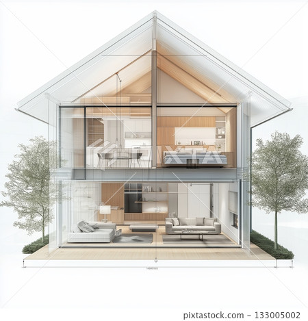 Modern glass-fronted house design merges elegance and comfort in a serene environment Modern glass-fronted house design merges elegance and comfort in a serene environment 133005002