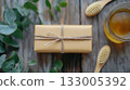 Eco-friendly gift box with eucalyptus leaves and natural toothbrush 133005392