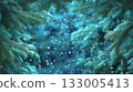 Winter background with pine branches and falling snowflakes 133005413