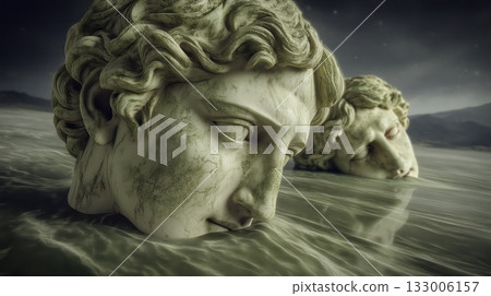 Ancient statues half-buried in sand Ancient statues half-buried in sand 133006157