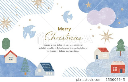 可愛的聖誕小鎮手繪插畫素材 133006645