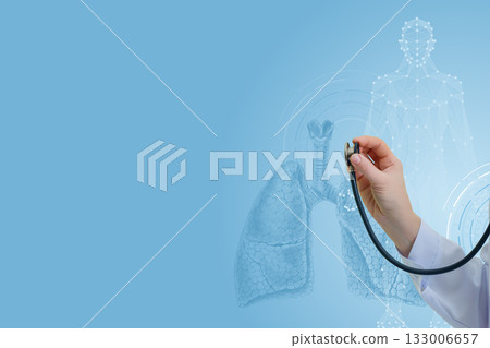 Doctor examines lungs. Doctor examines lungs. 133006657