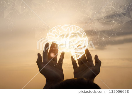 Glowing brain at sunset. 133006658