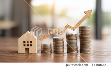 Household growth shown by a house and stacks of yen coins 133006849