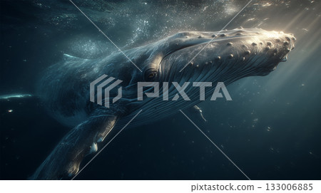 一頭鯨魚在海洋中游動 133006885