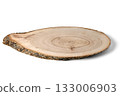 cutting board made of wood cut with bark isolated on white background. 133006903
