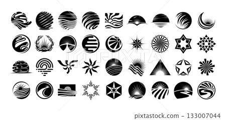 Modern abstract sun and star logo design set Modern abstract sun and star logo design set 133007044