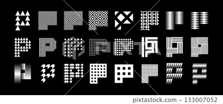 Modern digital line abstract letter P logo set Modern digital line abstract letter P logo set 133007052