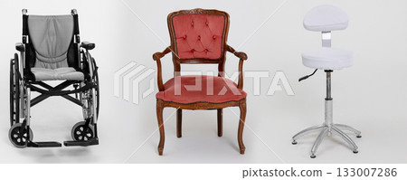 Seating options include Wheelchair, Vintage Chair, and Modern Stool with unique styles Seating options include Wheelchair, Vintage Chair, and Modern Stool with unique styles 133007286