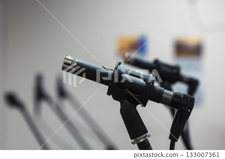 Close-up of microphones in a studio. Sound recording. 133007361