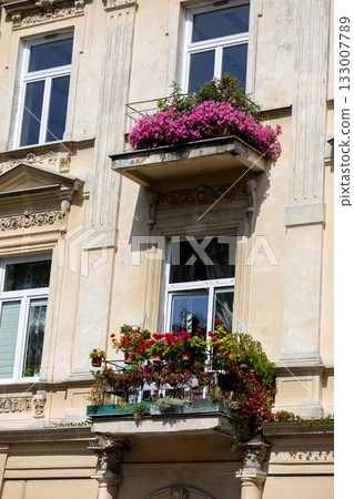 Charming Balconies Adorned with Bright and Vibrant Flowers, Bringing Joyful Beauty 133007789
