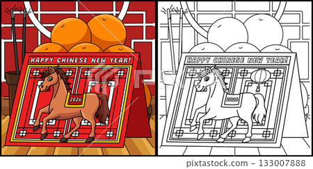 Year of the Horse Greeting Card Illustration  133007888