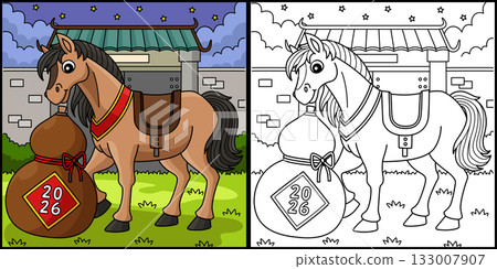 Year of the Horse 2026 with Mandarins Illustration 133007907