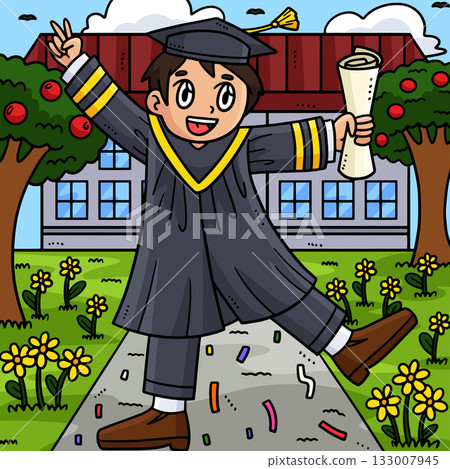 Graduation Graduate with a Diploma Colored Cartoon Graduation Graduate with a Diploma Colored Cartoon 133007945