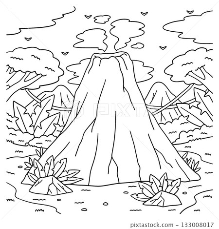 Volcano in a Jungle Coloring Page for Kids Volcano in a Jungle Coloring Page for Kids 133008017